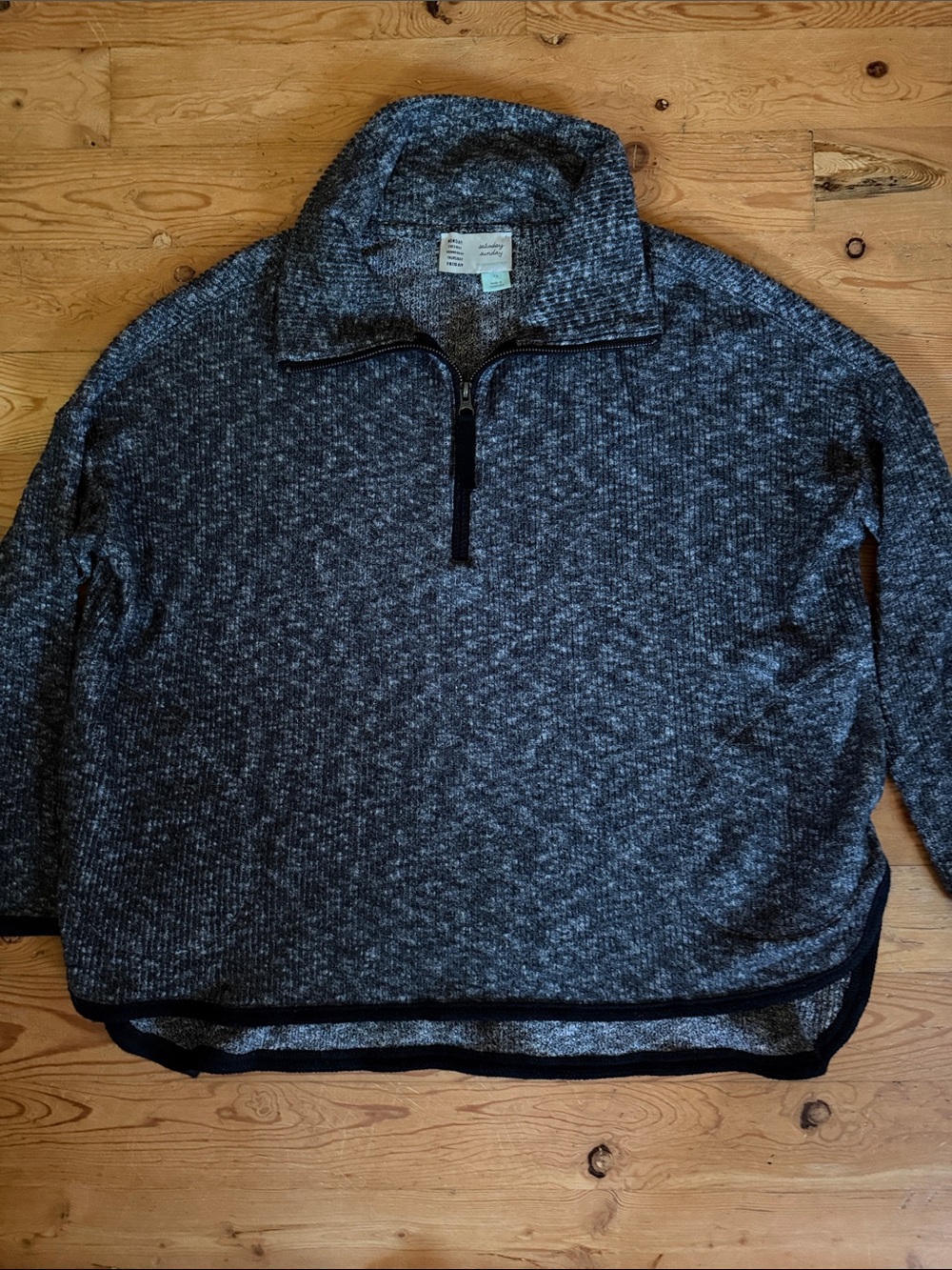 Anthropologie Women's Heather Charcoal Half-Zip Pullover Sweater